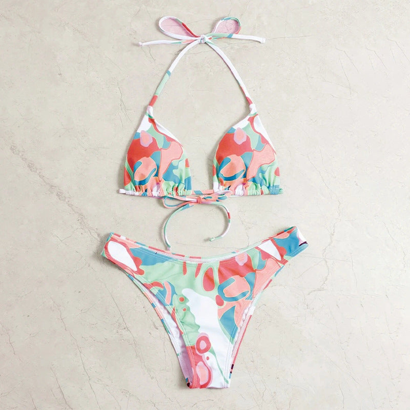 Damen Triangel-Bikini-Set mit verstellbaren Trägern und kreativem Print Drune