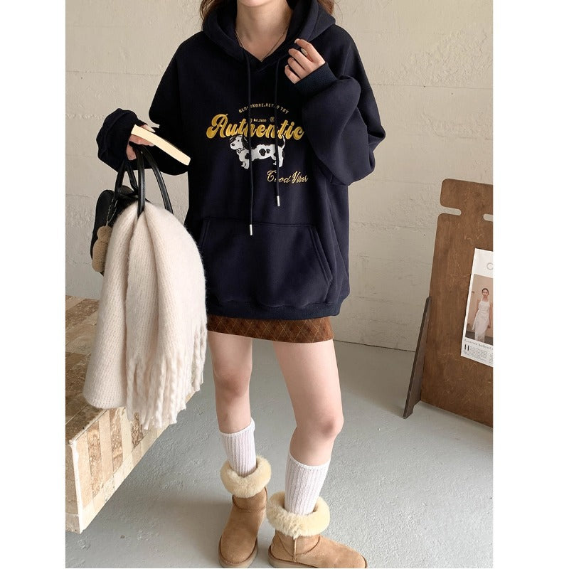 Damen Oversized Kapuzenpulli mit kreativem Druck Drune