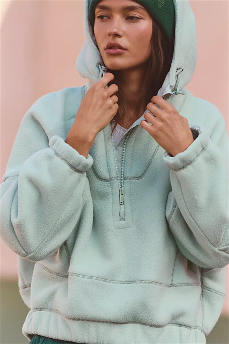 Damen Fleecejacke mit verstellbarem Kapuzenkragen und praktischen Taschen Drune