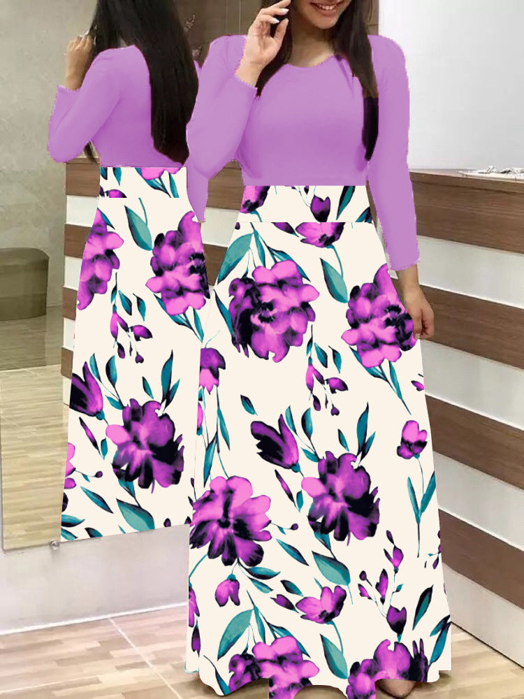 Damen Fließender Maxirock mit hoher Taille und großem Blumenprint Drune