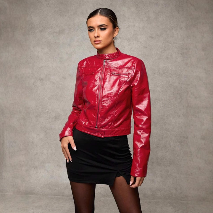 Damen Kurze Kunstlederjacke mit asymmetrischem Schnitt Drune
