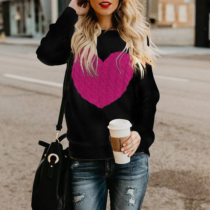 Damen Strickpullover mit Herzapplikation, Rippbündchen und legerer Passform Drune