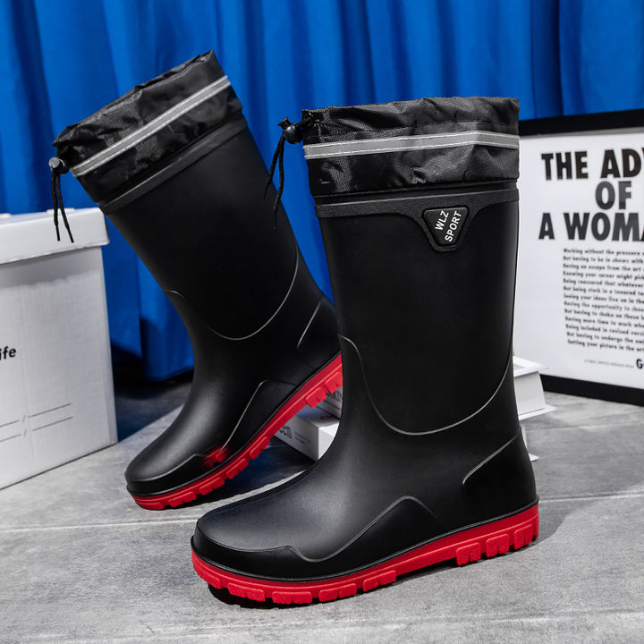 Herren Outdoor-Gummistiefel mit Thermokragen, Zugkordelverschluss und rutschfester Profilsohle Drune