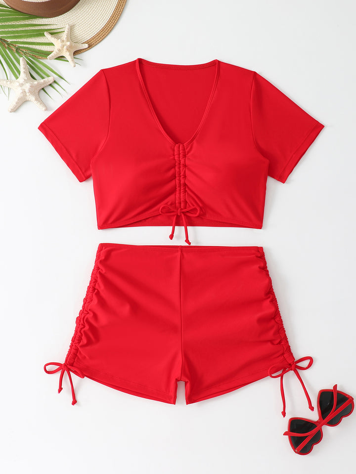 Damen sportliches Crop-Top und Shorts-Set Drune