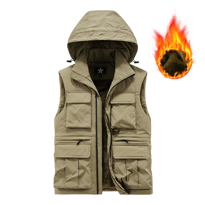 Herren Multifunktionale Outdoorweste mit Kapuze und wärmendem Fleecefutter Drune
