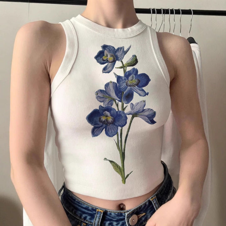 Damen ärmelloses Oberteil mit floralem Stickdesign Drune