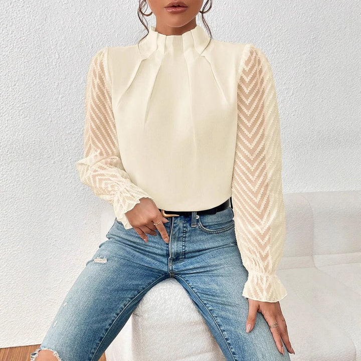 Damen elegante Bluse mit strukturierten Ärmeln und hohem Kragen Drune