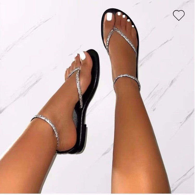 Damen Glamouröse Zehentrenner-Sandalen mit funkelnden Strass-Elementen Drune