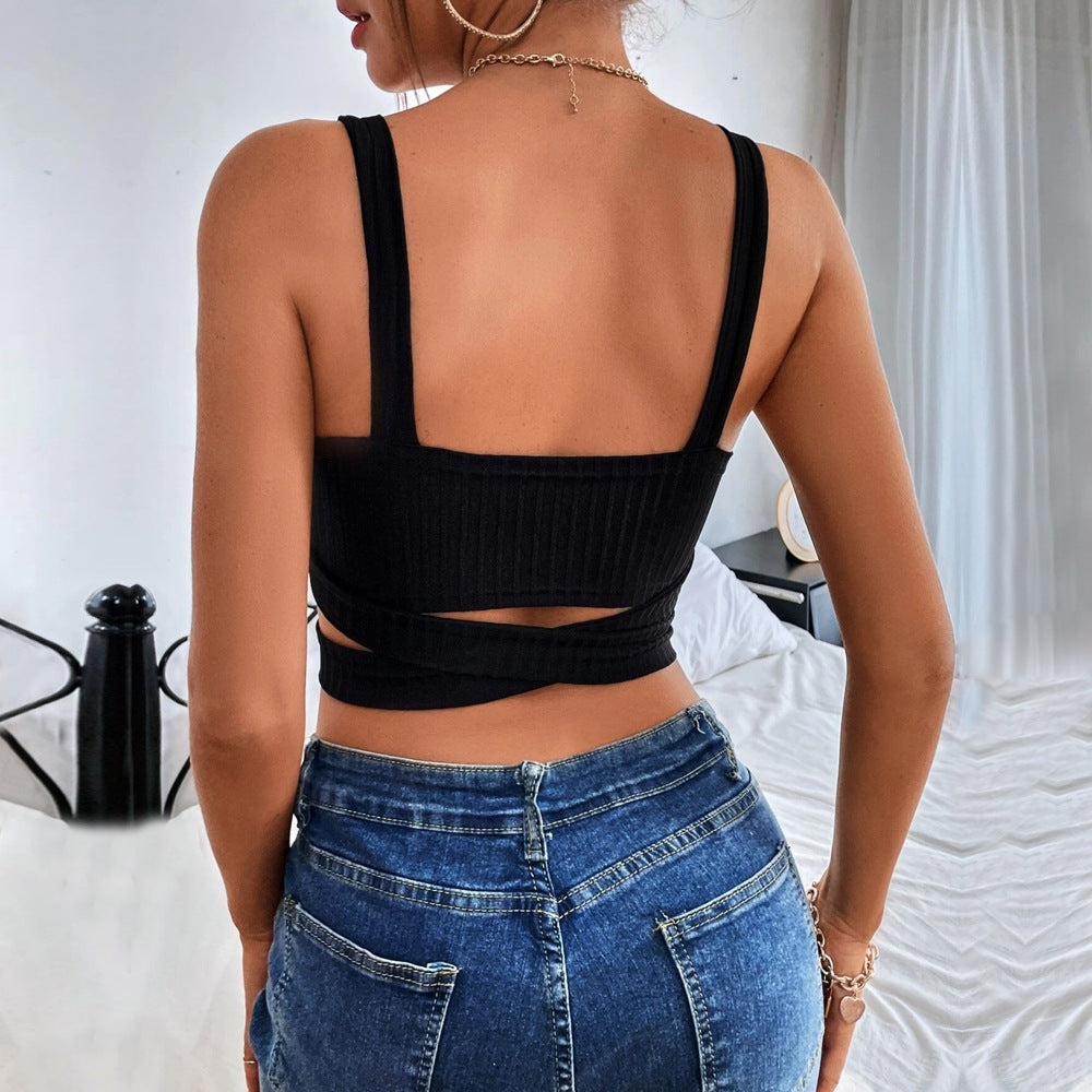 Damen figurbetontes Crop-Top mit Cut-Out-Details und modernem Rippdesign Drune