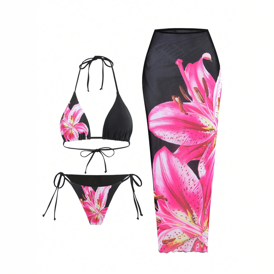 Damen Bikiniset mit floralem Wickelrock Drune