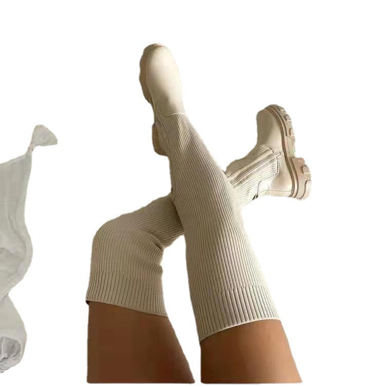 Damen nan überknielange Stiefel mit elastischem Strickschaft, seitlichem Reißverschluss und robuster Profilsohle Drune