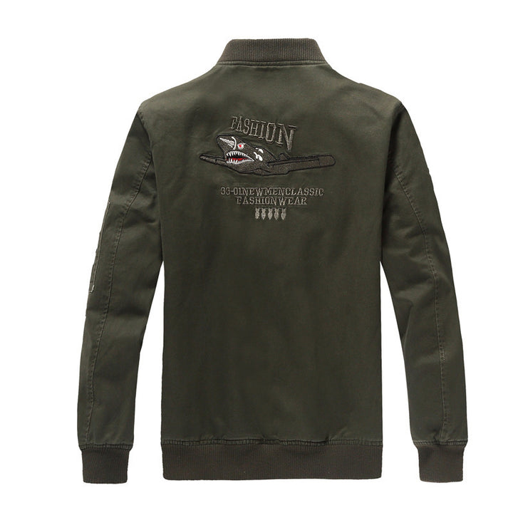 Herren nan militärisch inspirierte Bomberjacke mit gestickten Patches, Ärmel-Tasche und elastischen Rippbündchen Drune