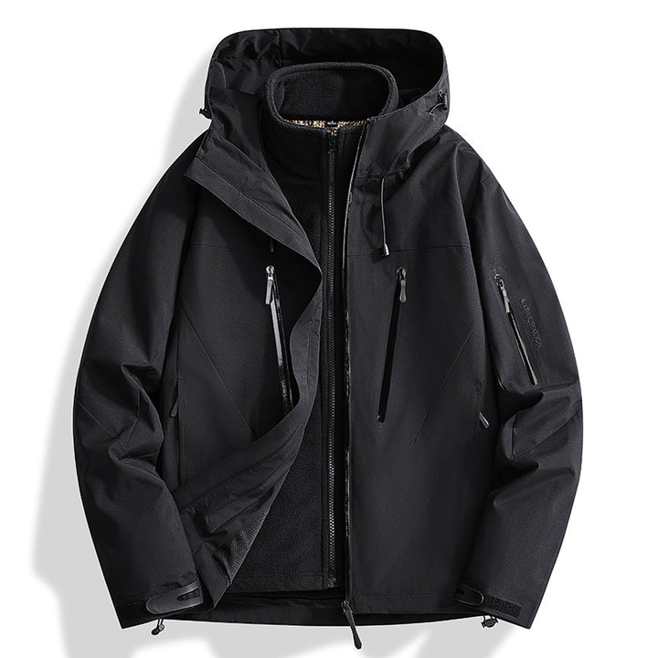 Herren Zwei-in-Eins Softshell-Outdoorjacke mit abnehmbarer Fleece-Innenjacke und wasserdichten Reißverschlüssen Drune