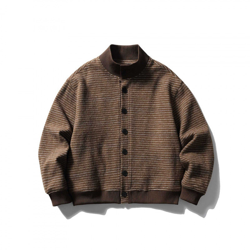 Unisex Kastenförmige Strickjacke im Blousonstil mit Stehkragen und Knopfleiste Drune