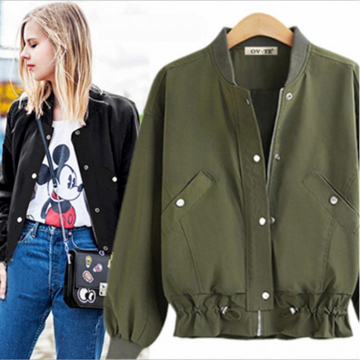 Damen Oversize Bomberjacke mit Tunnelzugbund, Druckknopfleiste und aufgesetzten Taschen Drune
