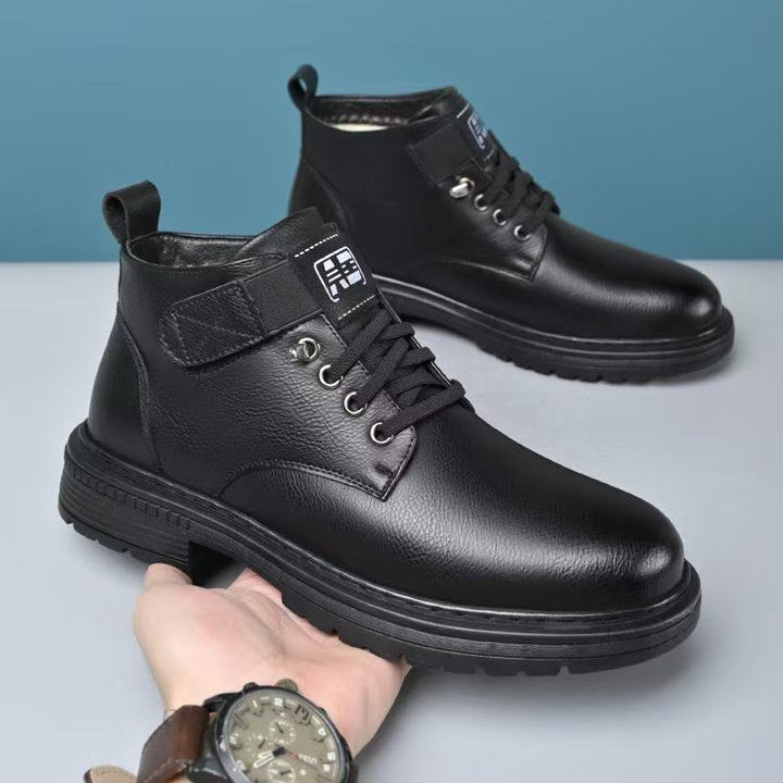 Herren Thermisch gefütterte knöchelhohe Lederimitat-Stiefel mit rutschfester Profilsohle Drune