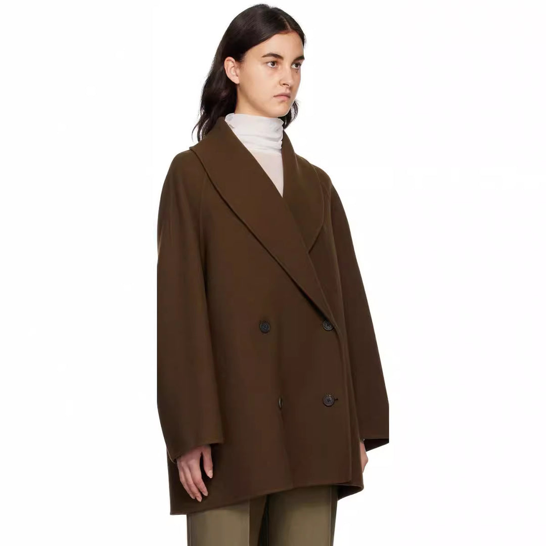Damen Kurz geschnittener Oversize Doppelreihiger Wollmix‑Mantel mit Rundschalkragen Drune