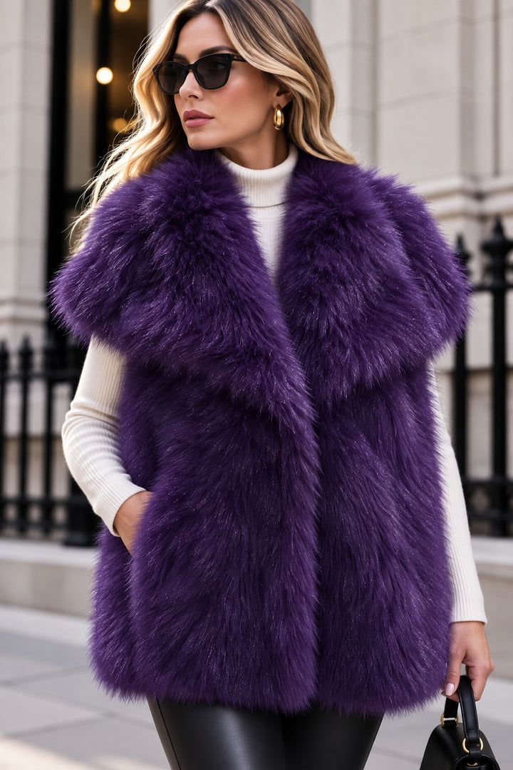 Damen Ärmellose Luxus‑Faux‑Fur‑Weste mit extraweichem Langflor und übergroßem Schalkragen Drune