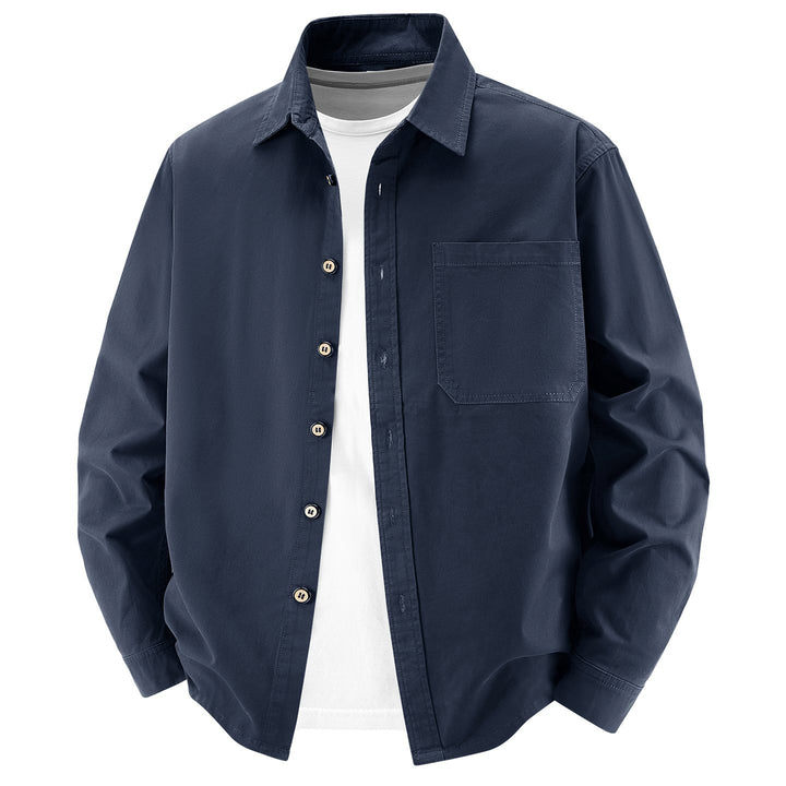 Herren lockere Overshirt-Jacke aus Baumwollmix mit Brusttasche und durchgehender Knopfleiste Drune
