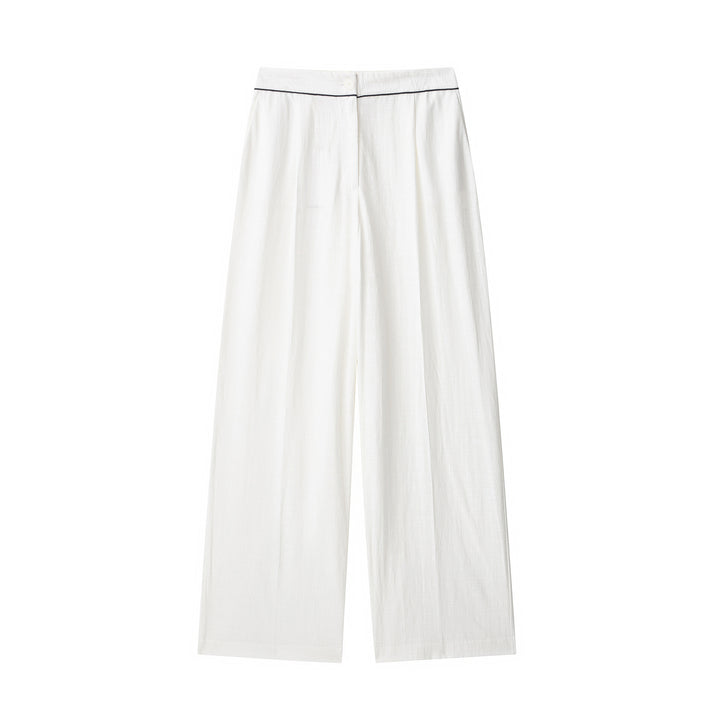 Damen Weite hochtaillierte Leinenmix‑Hose mit Cropped‑Bein und kontrastierender Bundpaspel Drune