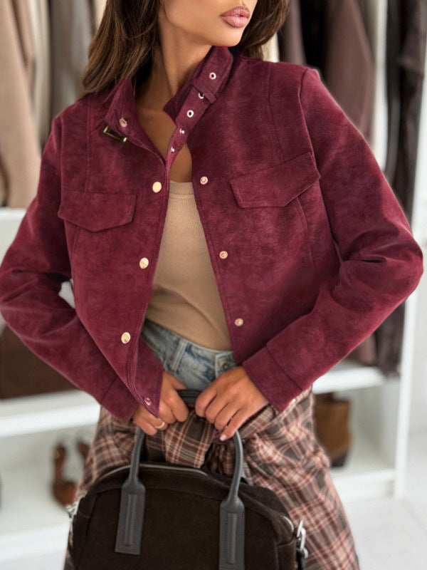 Damen Kurzjacke im Biker-Stil mit dekorativen Knöpfen Drune