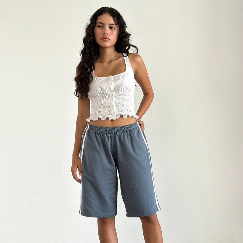 Damen lässige Sport-Bermudashorts mit seitlichen Streifen Drune