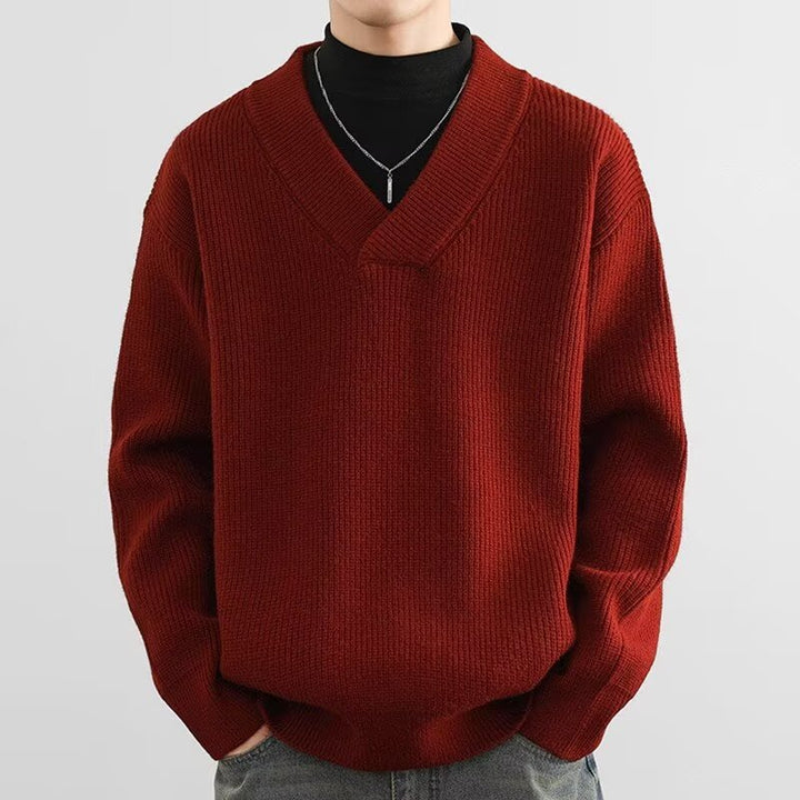 Herren Grobstrick-Pullover mit V-Ausschnitt Drune