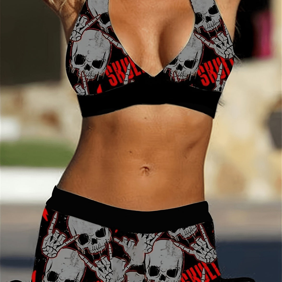 Damen Bikini-Set mit tiefem V-Ausschnitt und kontrastierenden Shorts Drune