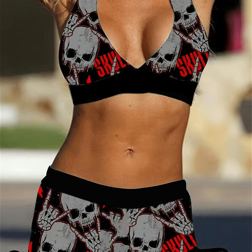 Damen Bikini-Set mit tiefem V-Ausschnitt und kontrastierenden Shorts Drune
