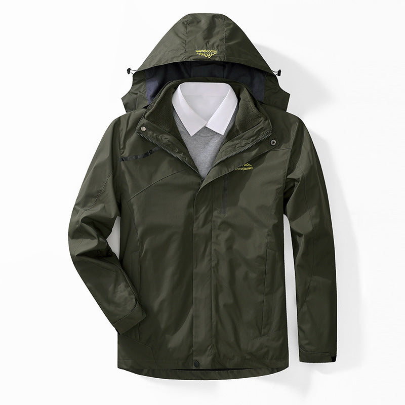 Herren zweilagige wasserdichte Outdoorjacke mit Fleecekragen und Kapuze Drune
