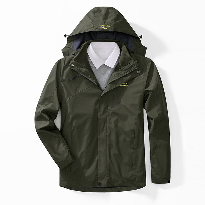 Herren zweilagige wasserdichte Outdoorjacke mit Fleecekragen und Kapuze Drune