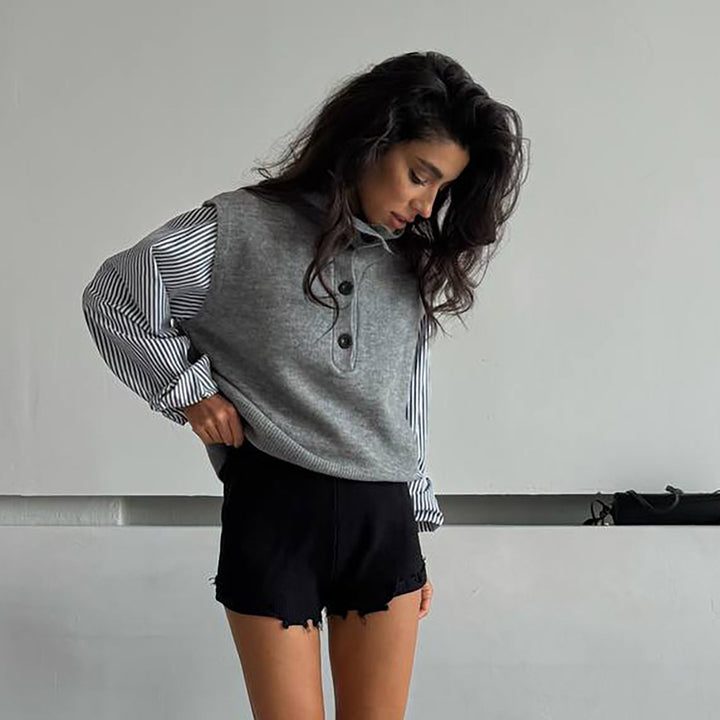 Damen Strickpullover mit hochabschließendem Kragen und Knopfdetails Drune