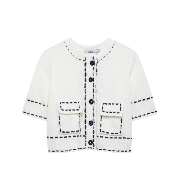 Damen Strukturierter Kurzarm Geschnittene Strickjacke Drune
