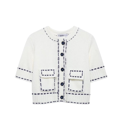 Damen Strukturierter Kurzarm Geschnittene Strickjacke Drune