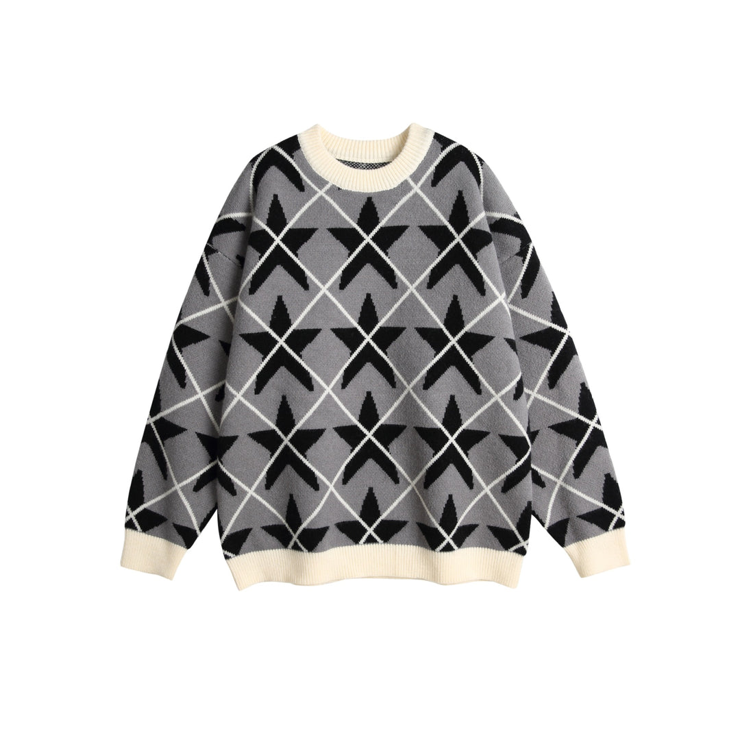 Unisex Grobgestrickter Rundhals-Pullover mit Stern‑Jacquard Drune
