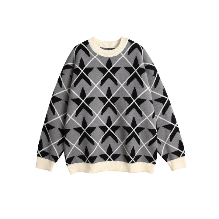 Unisex Grobgestrickter Rundhals-Pullover mit Stern‑Jacquard Drune