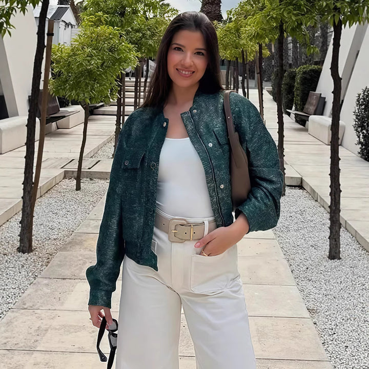 Damen modische Utility-Jacke mit Taschen und Druckknöpfen Drune