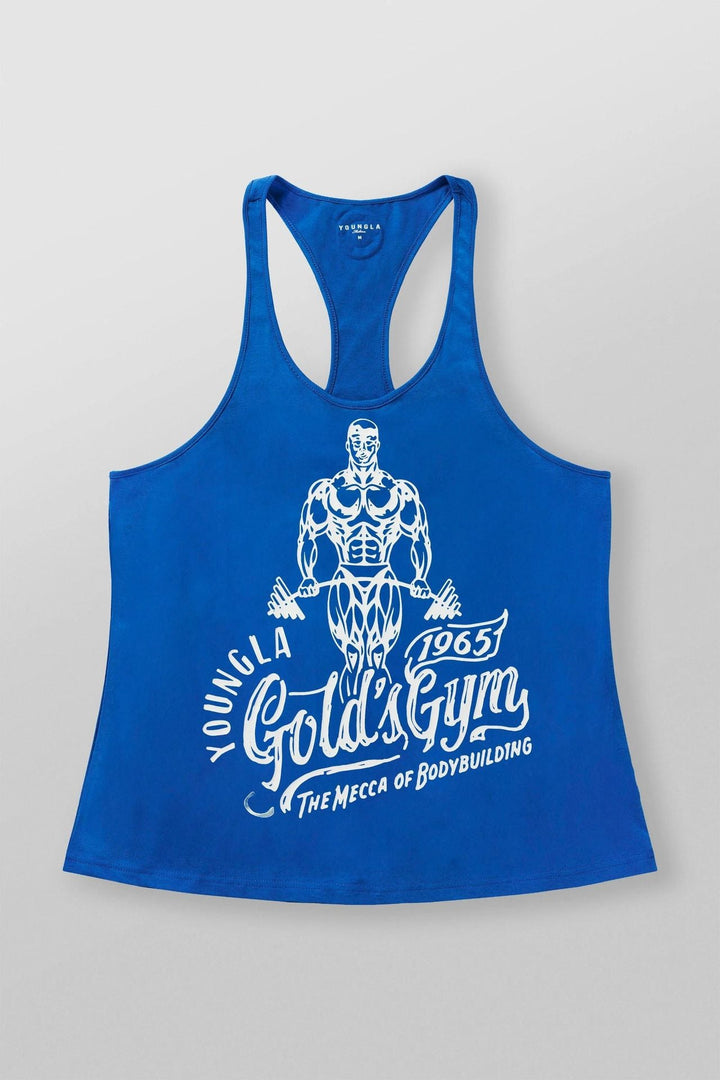 Herren nan athletisches Stringer Tanktop rückenfreier Schnitt mit Kontrastpaspel und Kraftsportmotiv Drune