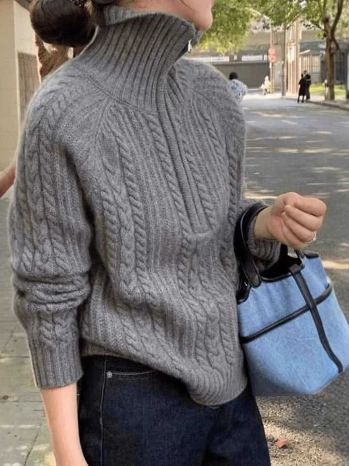Damen Zopfstrick-Polokragenpullover mit Halbreißverschluss und weichem Mohair-Look Drune