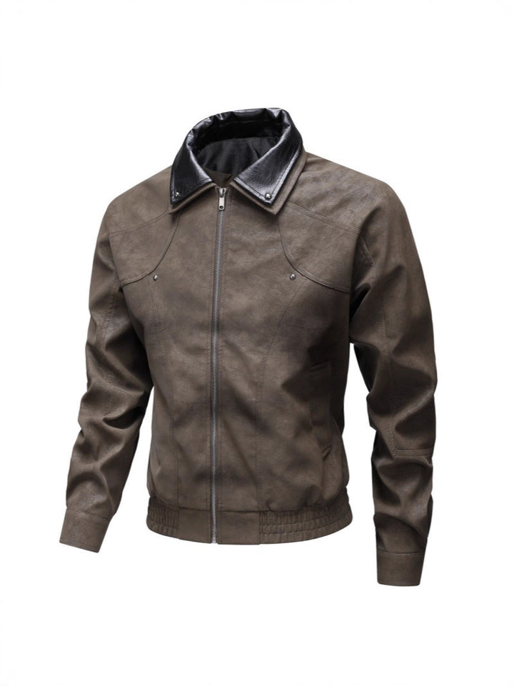 Herren Vintage-inspirierte Kunstleder-Blousonjacke mit kontrastkragen Drune
