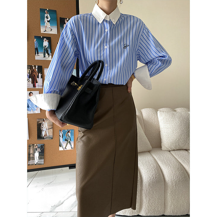 Damen Klassische Hemdbluse mit feinen Streifen Drune