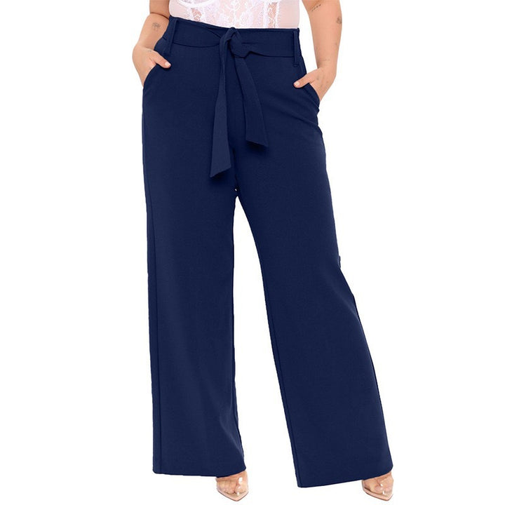 Damen elegante weit geschnittene Hose mit Bindegürtel und praktischen Taschen Drune