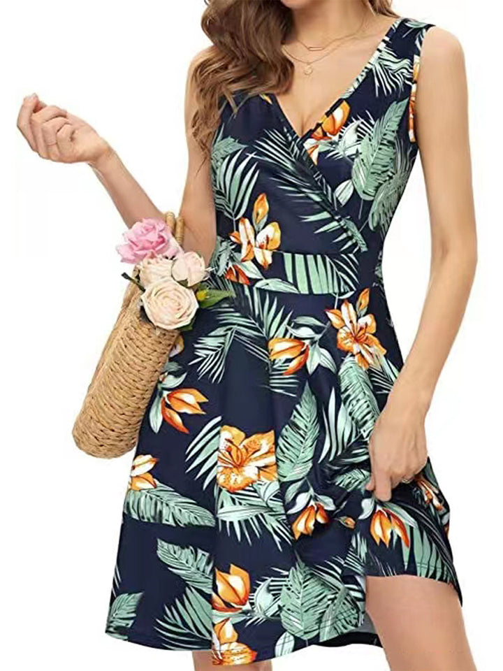 Damen Wickelkleid mit floralem Muster und schwingendem Rock Drune