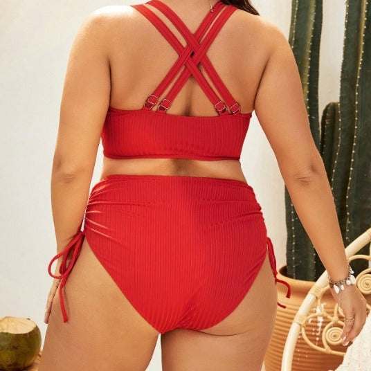 Damen Hochgeschnittener Bikini mit verstellbaren Kordeln Drune