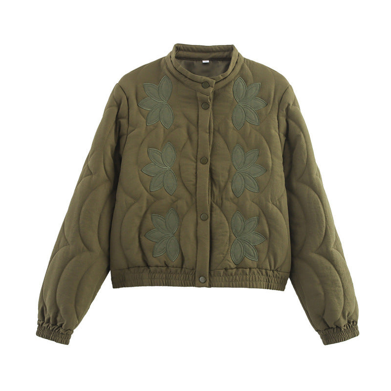 Damen gesteppte Jacke mit floralen Applikationen und elastischen Bündchen Drune