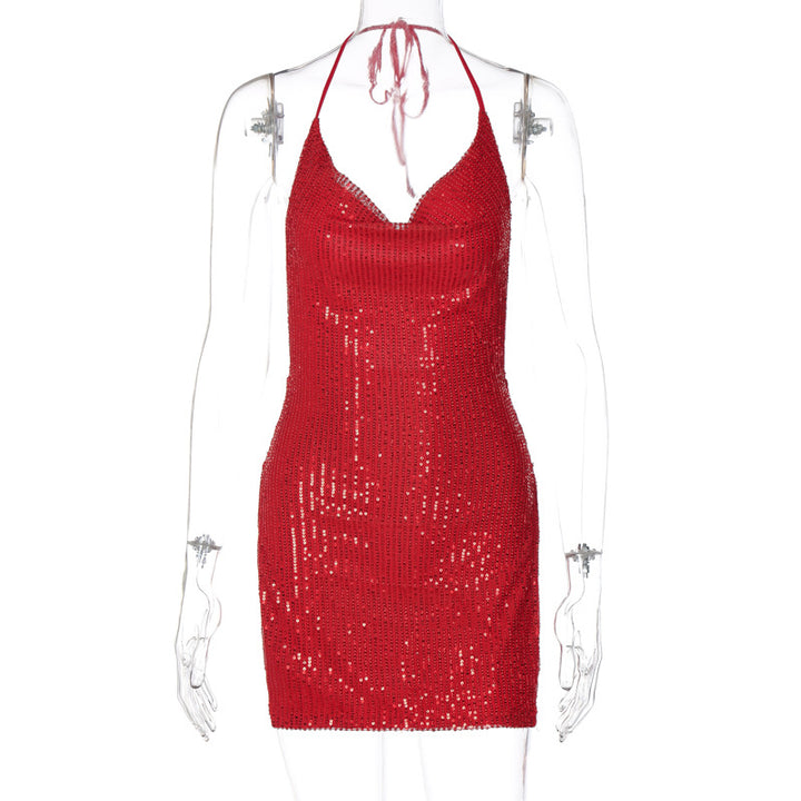 Damen Funkelndes Minikleid mit schmalem Schnitt und Halterdesign Drune