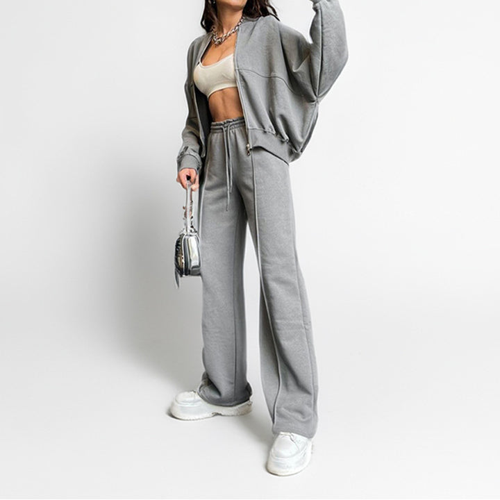 Damen Sportliches Set mit Reißverschluss und weitem Bein Drune