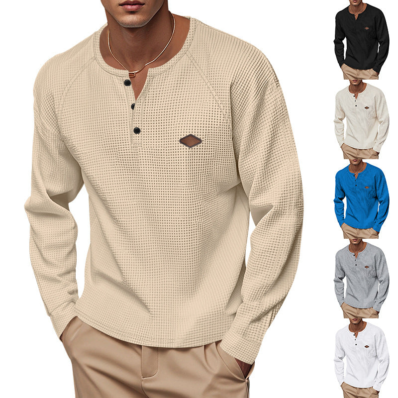 Herren nan strukturiertes Langarmshirt mit kurzer Knopfleiste, Raglanärmeln und dezenter Logo-Applikation Drune