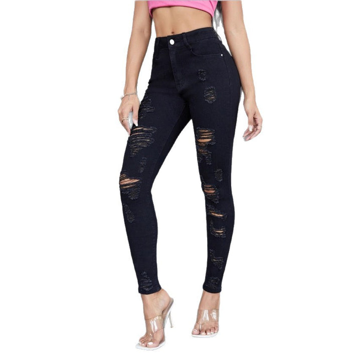 Damen High-Waist Skinny-Jeans mit starkem Destroy-Effekt Drune