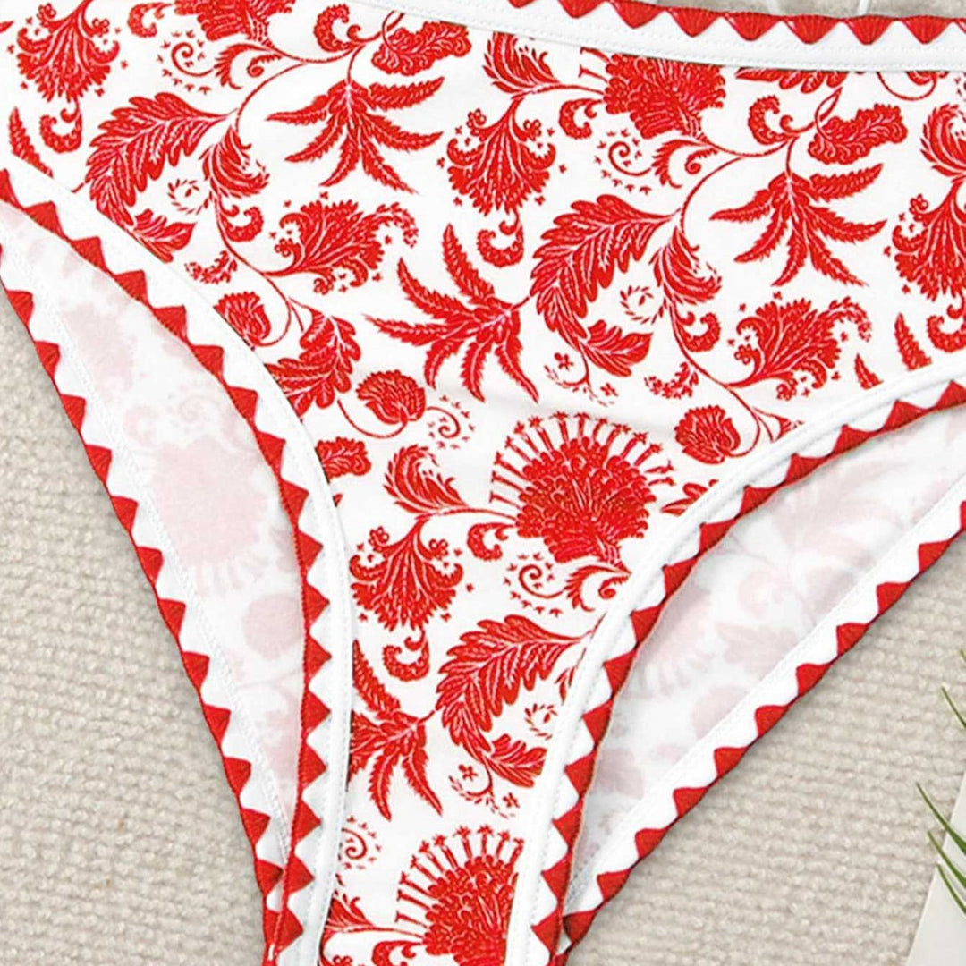 Damen Bandeau-Bikini-Set mit farbenfrohem floralen Muster und elastischem Gürtel Drune